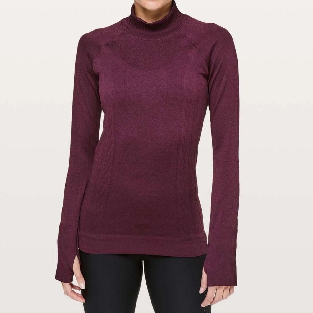 LULULEMON Women's 6 Rest Less Mock Neck Textured Pullover in Dark Adobe Burgundy